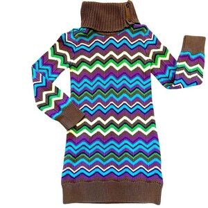 Gapkids knit dress. Chevron pattern Wide Turtle neck with button detail purple
